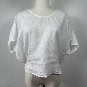 Sigrid Olsen 100% Linen white dolman 1/2 sleeve beachy crop blouse top size S